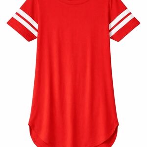 Red Short Sleeve Tunic Shirt with White Sleeve Stripes
